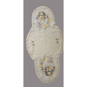 Embroidered Easter Basket & Eggs Linen Table Runner, Bread Basket Liner